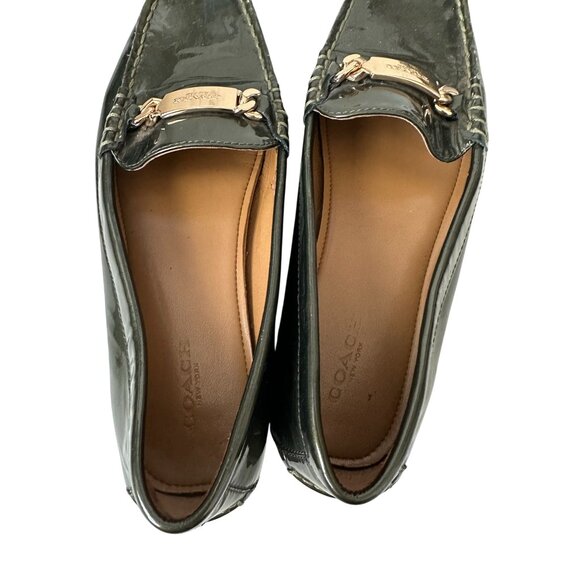 COACH Olive Patent Leather Green Gray Loafers Size 6.5 - Picture 4 of 7